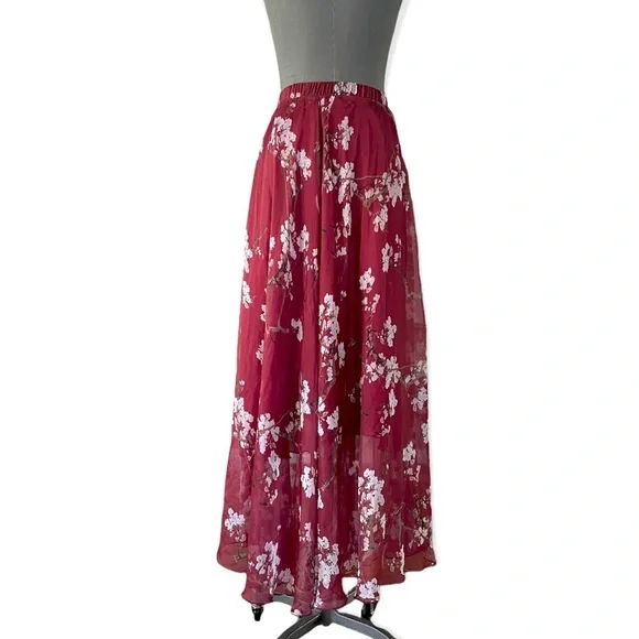 Floral Chiffon Circle Women High Waist Maxi Skirt Relaxed Lightweight Chic Skirt - Picture 6 of 9
